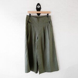 Gihuo Green Linen Blend Culottes Pants Size XL Wide Leg Palazzo Pockets